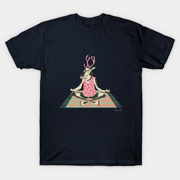 Hipster Christmas Meditating Reindeer T-Shirt by Aurora B